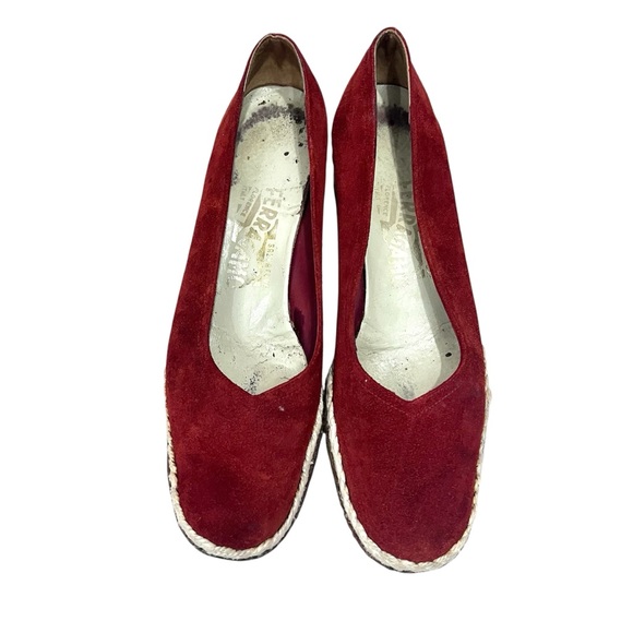 Vintage Salvatore Ferragamo Red Suede Espadrille Wedge Sandals - Picture 4 of 9